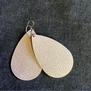 Nickel & Suede Leather teardrop earrings. Champagne color. 2 1/2”